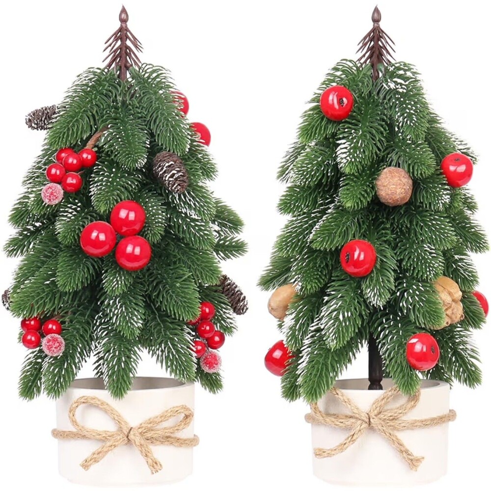 2 Small Berry Christmas Trees 11" NEW